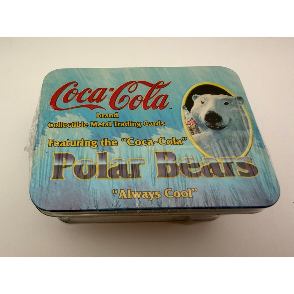 Vintage 1996 Coca-Cola Polar Bears Collectible Metal Trading Cards Sealed Tin